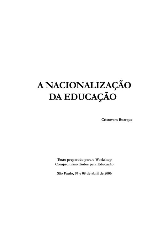 Capa de A nacionalização da educação