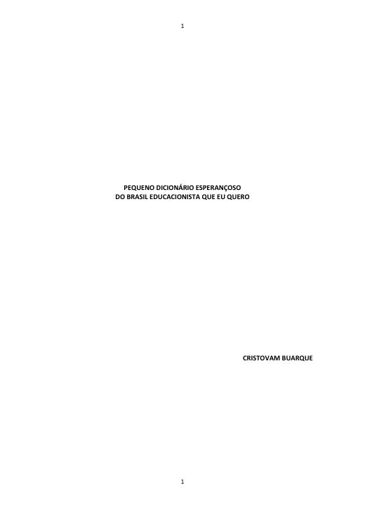 Capa de Pequeno Dicionário Esperançoso do Brasil Educacionista que eu quero