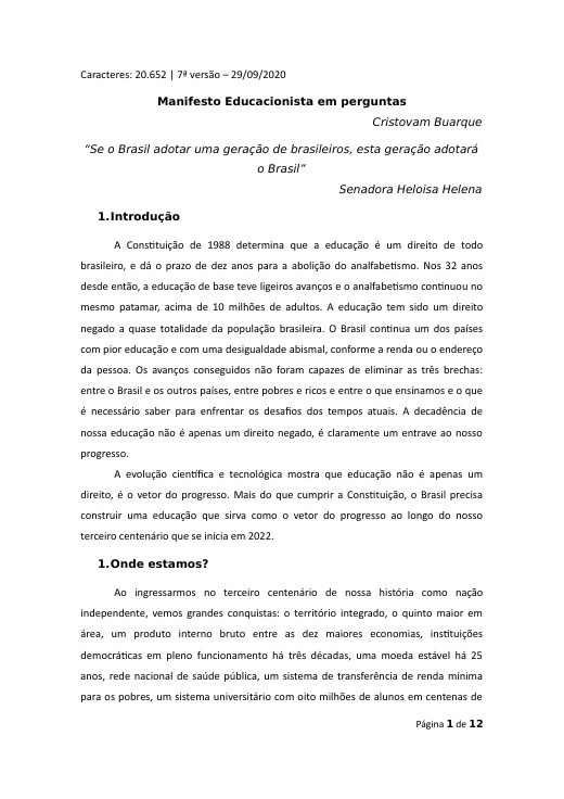 Capa de Manifesto Educacionista em perguntas