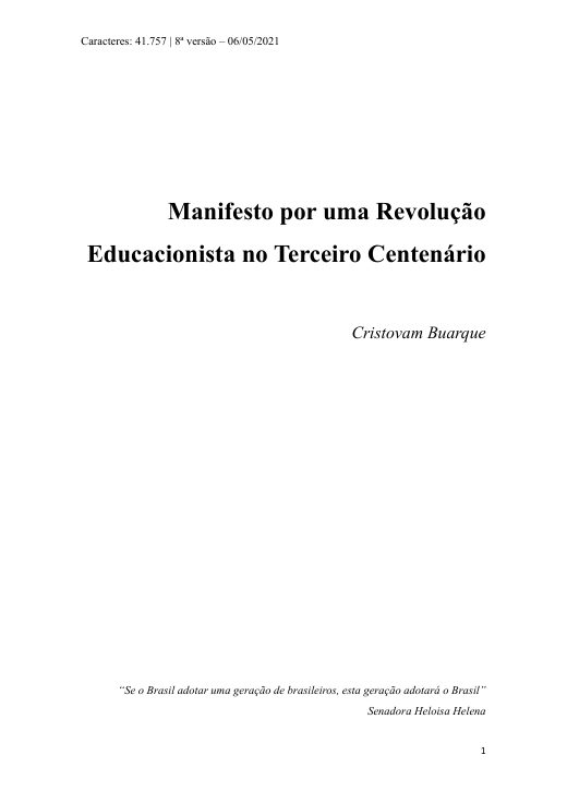 Capa de Manifesto por uma Revolução Educacionista